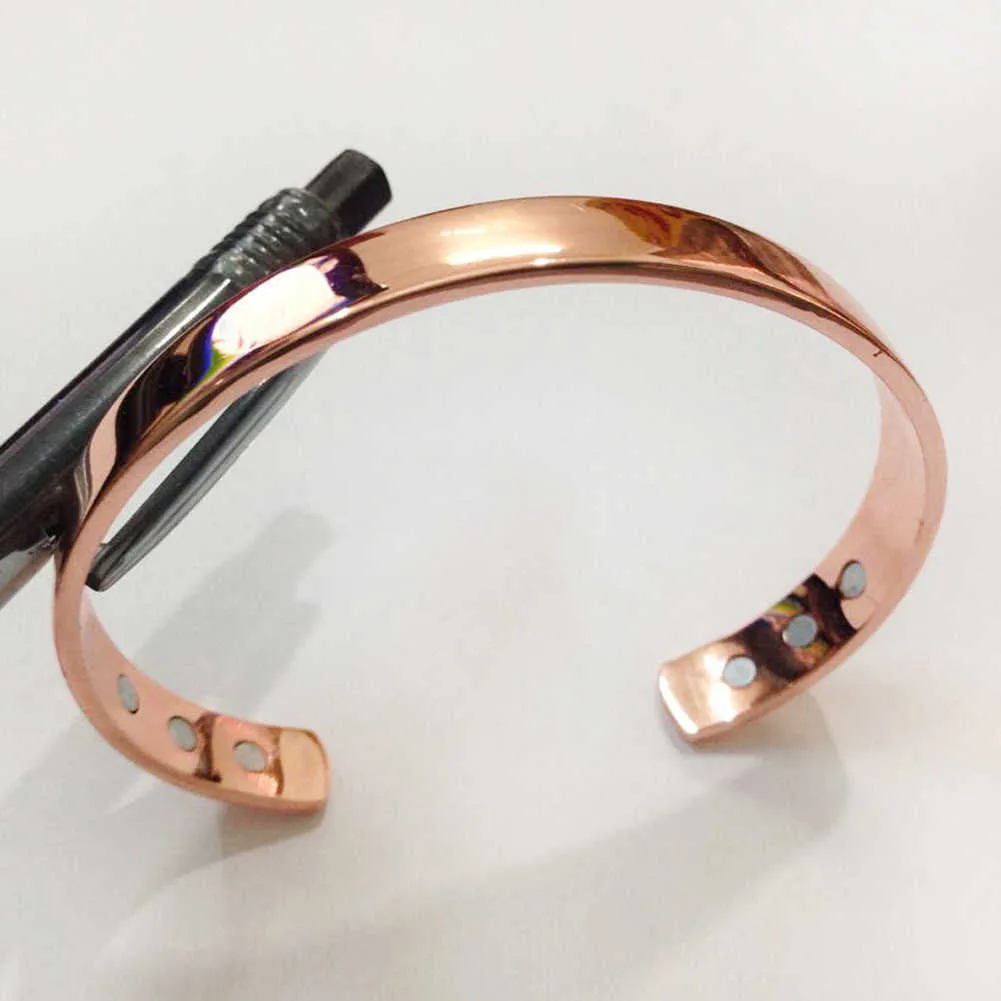 Pure Copper Magnet Energy Health Open Bangle Plated Gold Color Simple Bracelet Bio Healthy Healing Bracelet Q0719