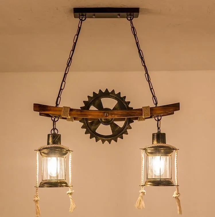 American light design vintage pendant lamp retro Cafe Bar Restaurant wooden loft gear industrial hanging glass