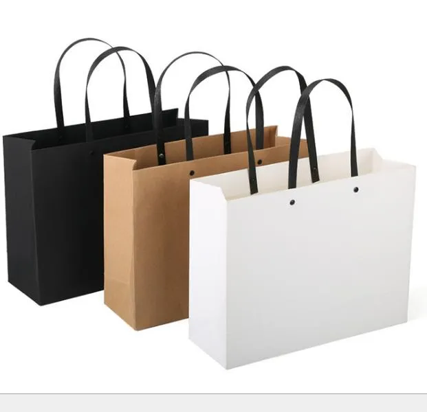 Sac cadeau d'affaires 17*25*9cm sac en papier Kraft blanc noir avec poignée pour vêtements chaussures Shopping