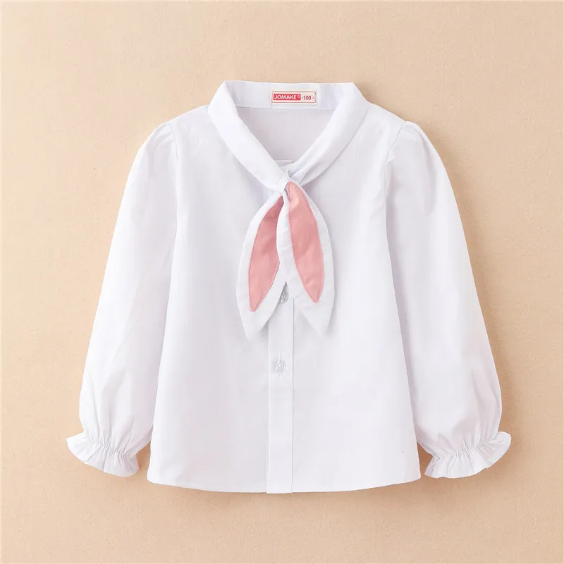 Toddler Girls Blouses Shirts Clothes White Shirt For Girl Scarf Pink Necktie Long Sleeve Formal Cotton School Student Uniform 210413