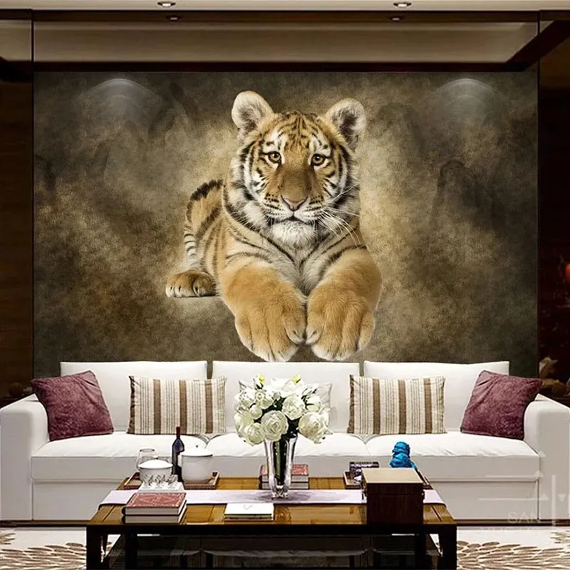 Pôster de tigre 3D, mural de decoração de parede, papel de parede