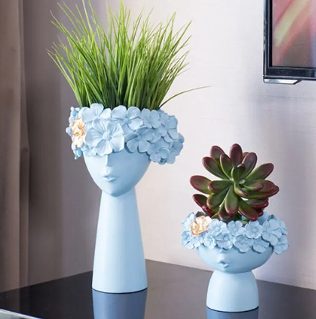 ノルディックの家の装飾樹脂の花瓶像彫刻化粧ブラシ収納ボックスペンホルダー創造的な花