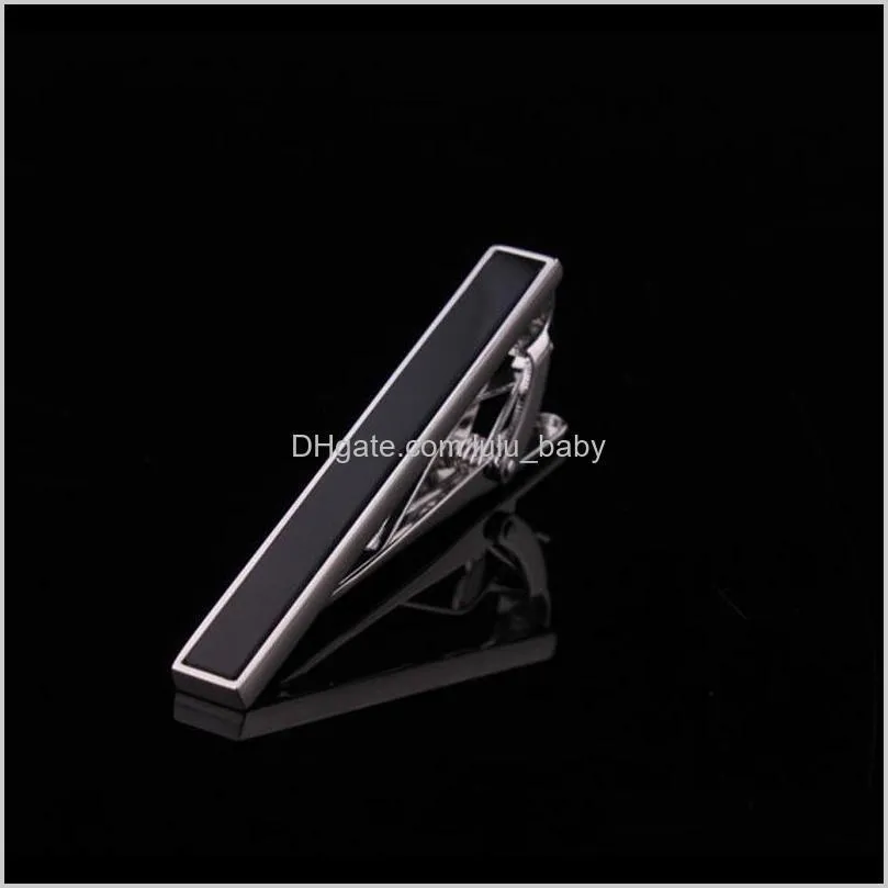 Clip Gemelli Chiusure, Puntine Gioielli Drop Delivery 2021 0I3Ve Mens Formal Business Sfondo nero Sier Stripe Collar Clip Tie Pin Gwr8R