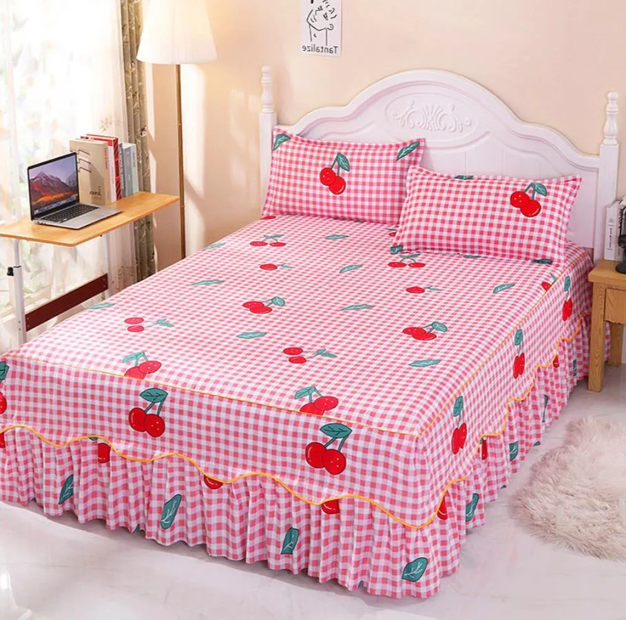 Pink Lace Bed Skirt Bedding Bed Sheet Princess Bedspread Mattress Bed Cover Full Queen King Size (Not Including Pillowcase) F039 210420