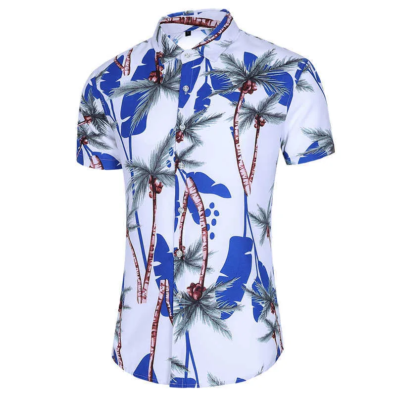 Sommar Fashion Mens Shirt Slim Fit Short Sleeve Blommokläder Trend Casual Flower S Storlek M-7XL 210721