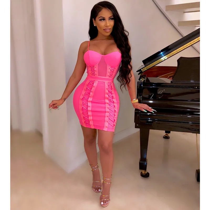 Neon pink bandage dress outlet