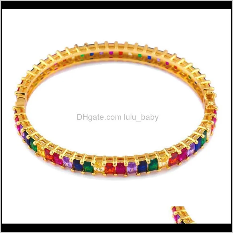 new design dainty cz rainbow bracelets for women girl crystal gold charm big bangle jewelry wedding gift 2021