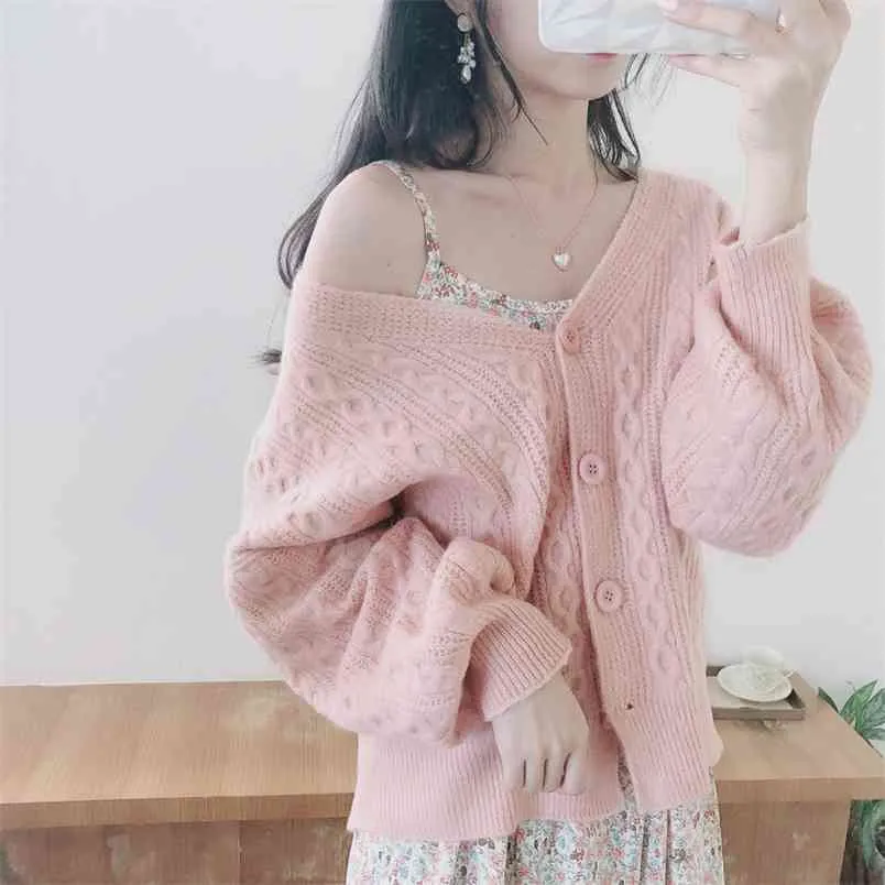 Autumn Winter Sweater Women Knitted Cardigan Stretch Clothing Cute Ins Casual Korean Loose Warm Femme Tops 210427