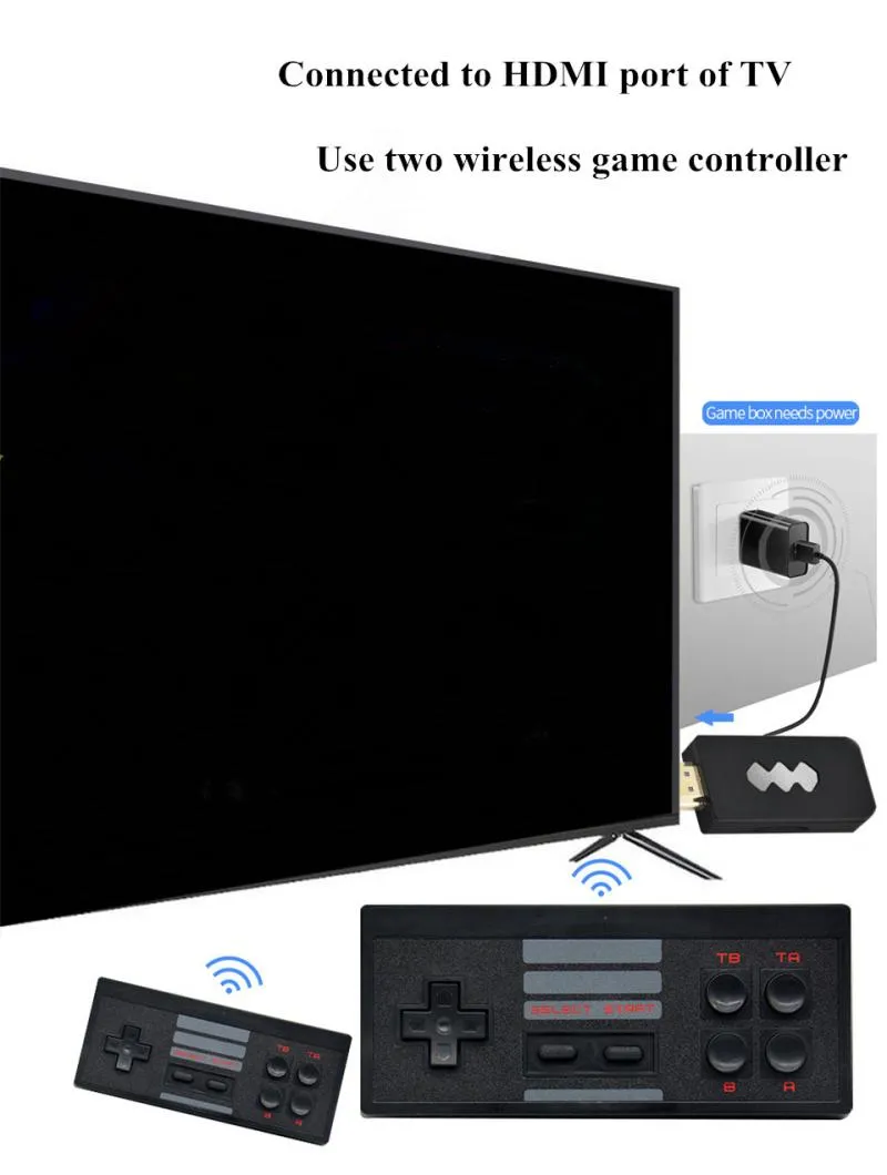 ゲームコントローラージョイスティックビデオコンソール4K HDワイヤレスハンドヘルドミニテレビ出力AVゲームパッドビルトイン620/818ゲームギフトチルドレンアダルトジョイプ