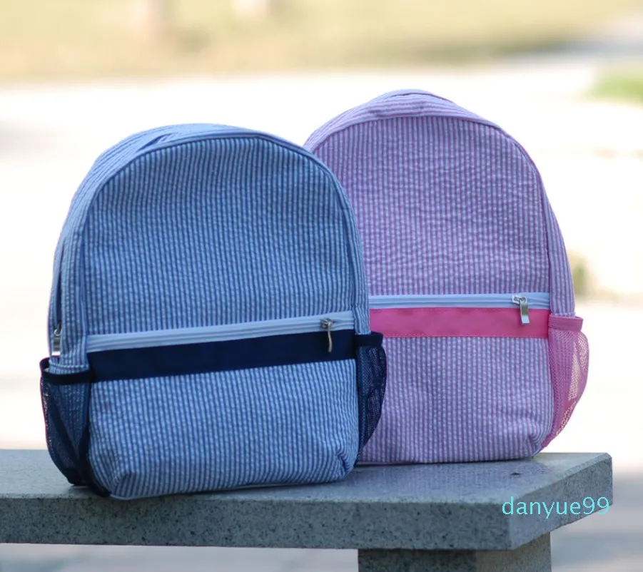 2色のSeersucker幼児バッグ就学前のバックパックを刺繍している男の子と女の子の袋がネットバッグ