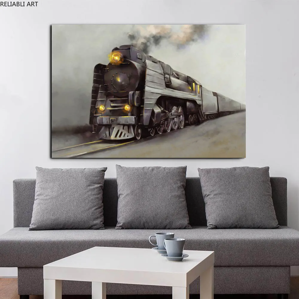 Peinture à l'huile impression rétro affiche Train photo mur Art toile peinture pour salon décor paysage peinture affiches murales