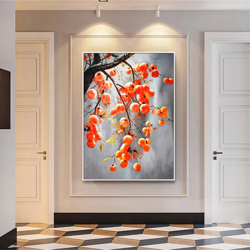 中国風のフルーツディーラー柿の抽象アートの壁の写真ポスタープリントモダンな壁の写真