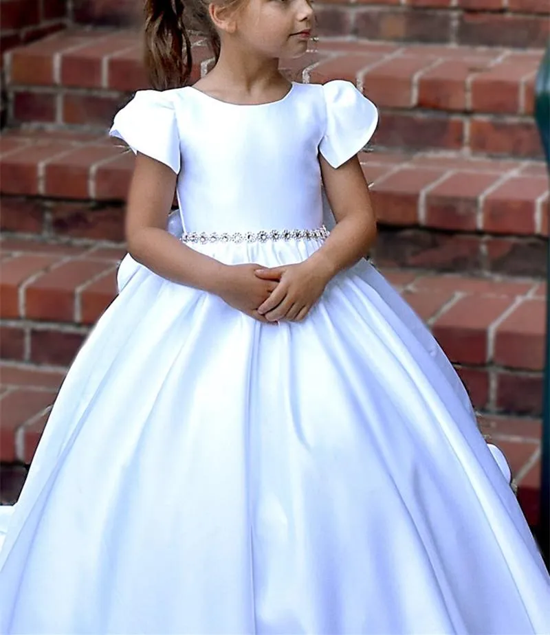 Perles de cristal de luxe robes de demoiselle d'honneur pour mariage robe de première communion en tulle à plusieurs niveaux enfants robe de reconstitution historique