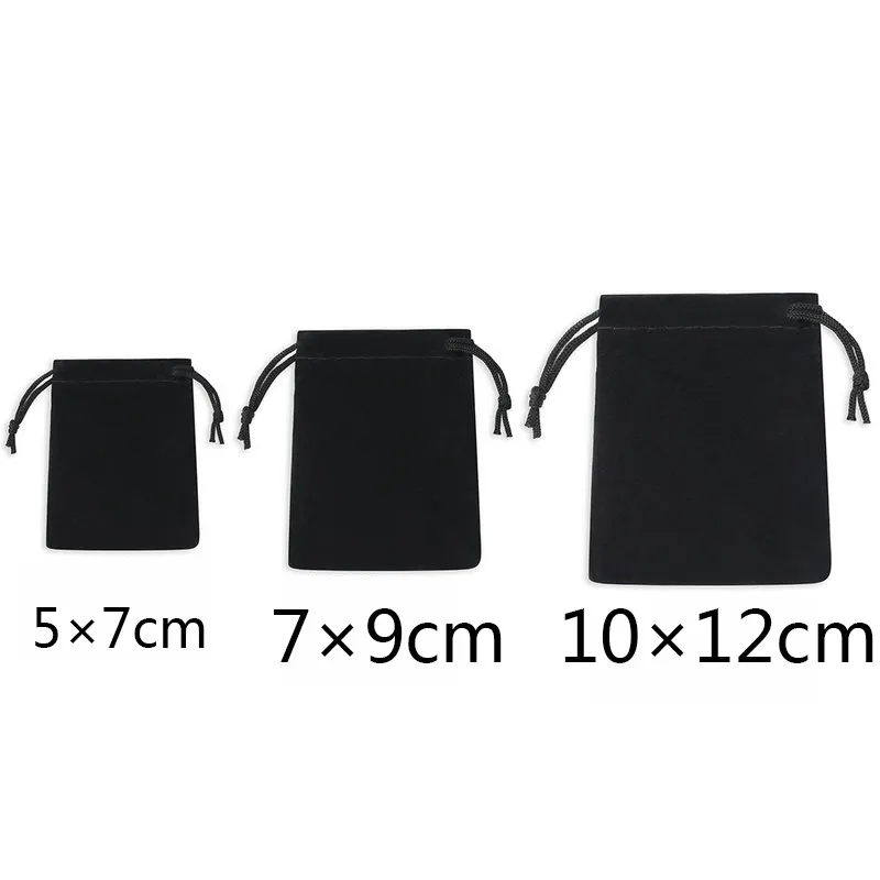 50Pcs / Lot Velvet Black 3 Sizes Jewelery Gift Bags Brace Strap Pouches Whole10*12cm 7*9cm 5*7cm B-057-3