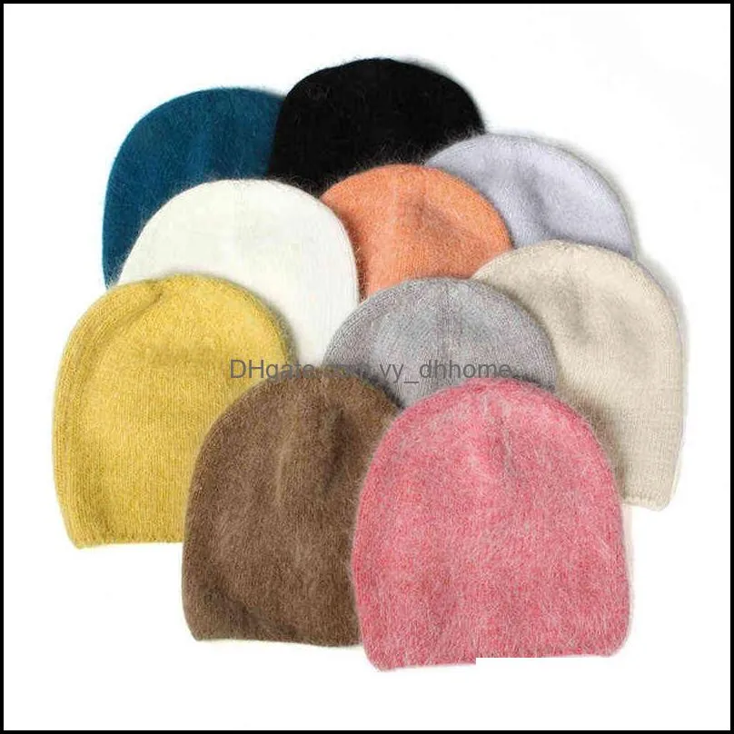 VISROVER10 colors solid color rabbit fur Winter beaniesfor woman long hair Warm cap Casual High Quality soft handfeeling Gift 211228