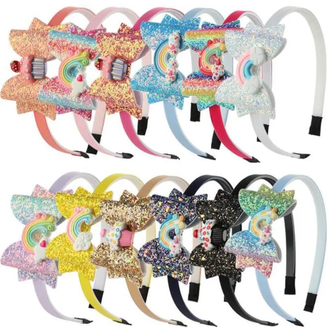 Girl Baby Rainbow Headband Kid Accessories Sequin Fruit Bowknot Hair Sticks Cartoon Children Shining Bow Kids