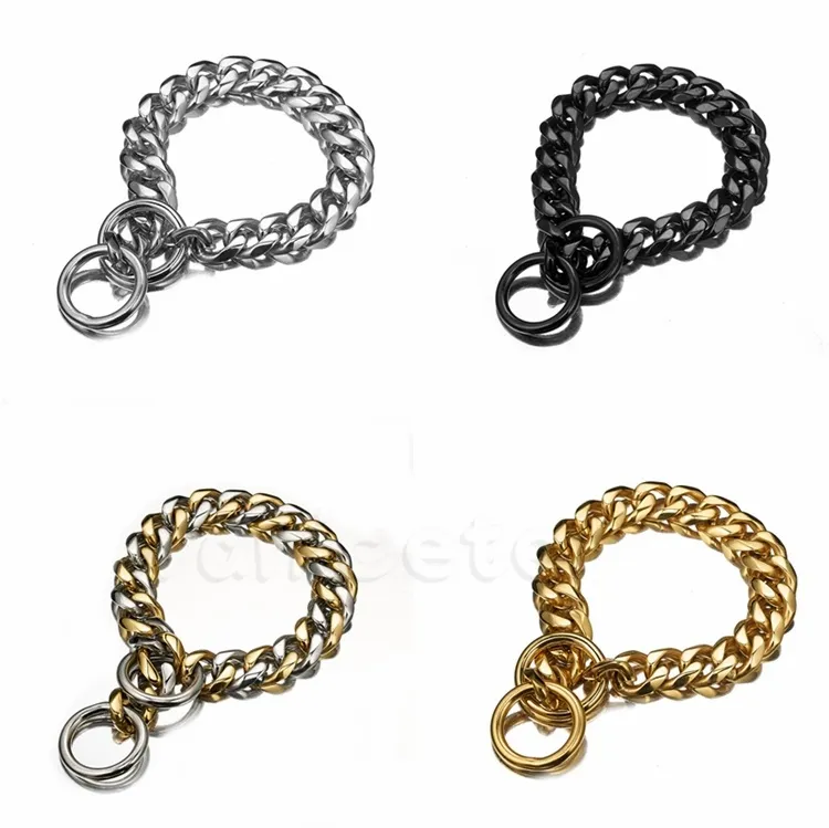 Home 13mm Cores de Ouro Colares Cachorrinhos Cães De Aço Inoxidável Cães Collarschians Six Loja De Moagem Chainmetal Colares Para Pet Slip Collar Colar para Pitbull Bulldog ZC493