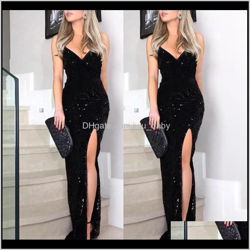 feitong deep v sequins dress women wrap ruched sleeveless black long dresses ladies cocktail nightclub party dress vestidos 2019