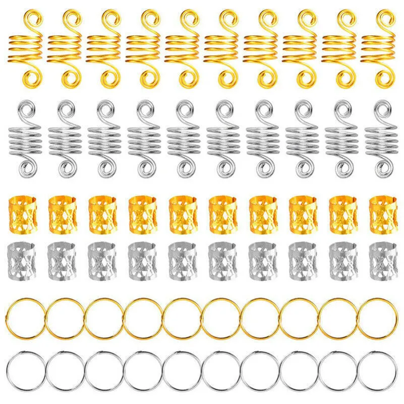 180 pcs Metal Africano Cabelo Anéis Beads Punhos Tubos Charms Dreadlock Dread Cabelos Trança Jóias Decoração Acessórios Gold 220312