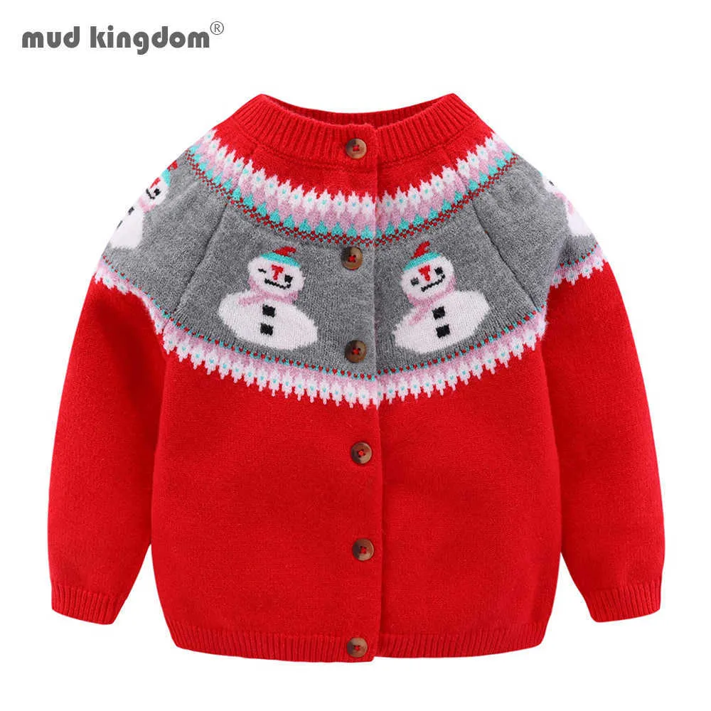 Mudkingdom Ragazze Cartoon Maglione Simpatico Pupazzo di neve Lavorato a maglia Manica lunga Autunno Inverno Cardigan Ragazzo Ragazza Capispalla 210615