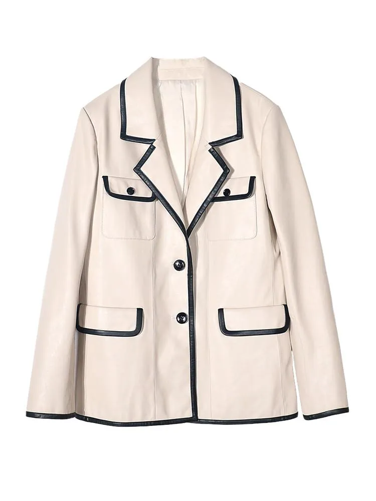 Damesbont Faux Arlene Sain 2021 Lederen Mid-Length-versie van Slim Sheepskin Small Suit Jacket