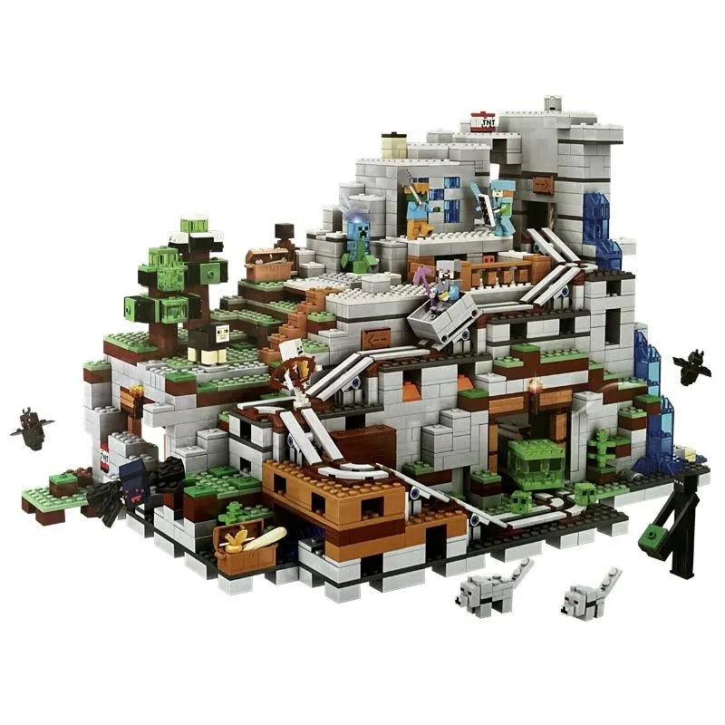 Большая горная пещерная модель Строительные блоки с моими мировыми действиями Фигурки Кирпичи Установите подарки Развивающие игрушки для детей X0503