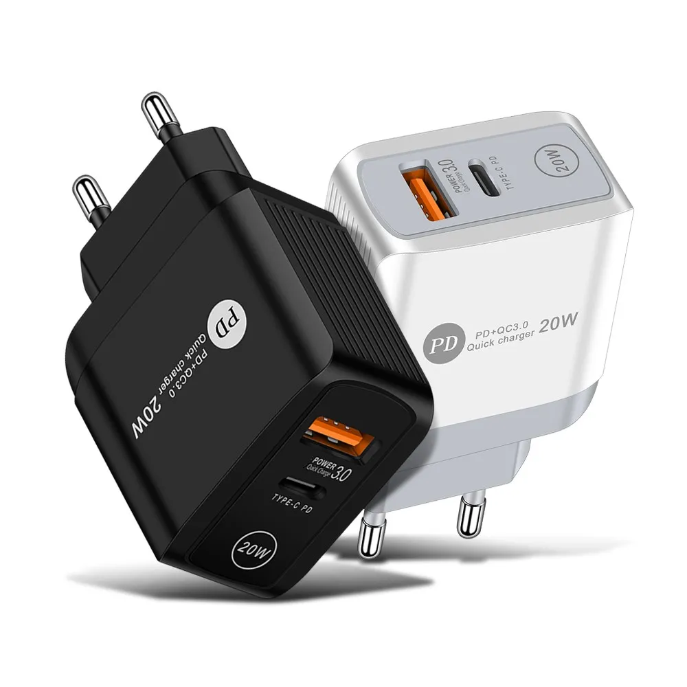 18W Charge Rápido QC 3.0 PD Tipo C Telefone Célula USB Carregadores UE UE UK Plug para iPhone 11 12 Pro Max X XR 7 8PLUS Samsung Note 20