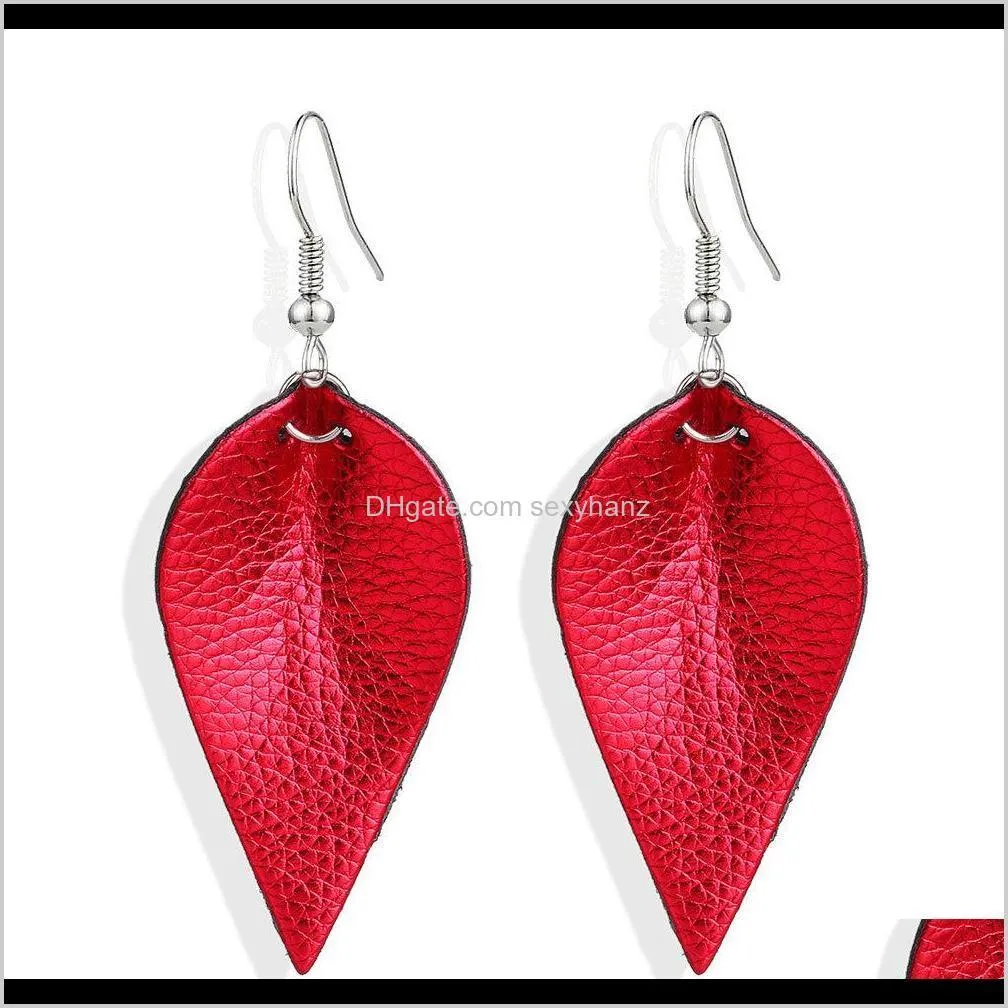 creative water drop leather earring leaf teardrop shape pu eardrop ear hooked double sided dangle pendant earrings women party wedding