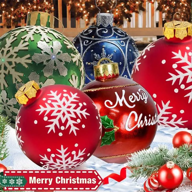 60CM Christmas Ball Decoration Outdoor Xmas Ornament Christmas Tree Decoration PVC Inflatable Balloon Home Christmas Gift Party 211104
