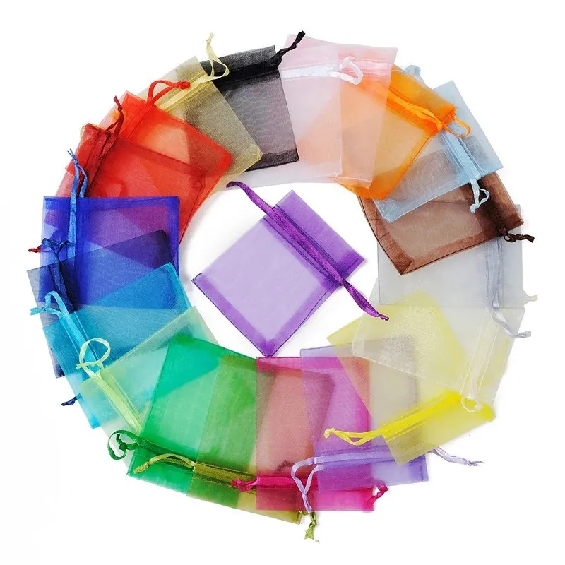 100pcs/lot Jewelry Bag Wedding Gift Organza bags with Drawstring Packaging Pouches for Christmas Baby Shower