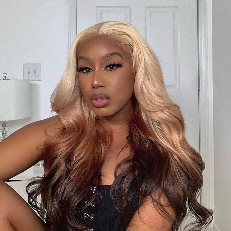 옴브 바디 웨이브 613 Blond Bruin 13x4 레이스 프론트 Menselijk Haar en Dagelijkse Pruiken Voor Zwarte Vrouwen