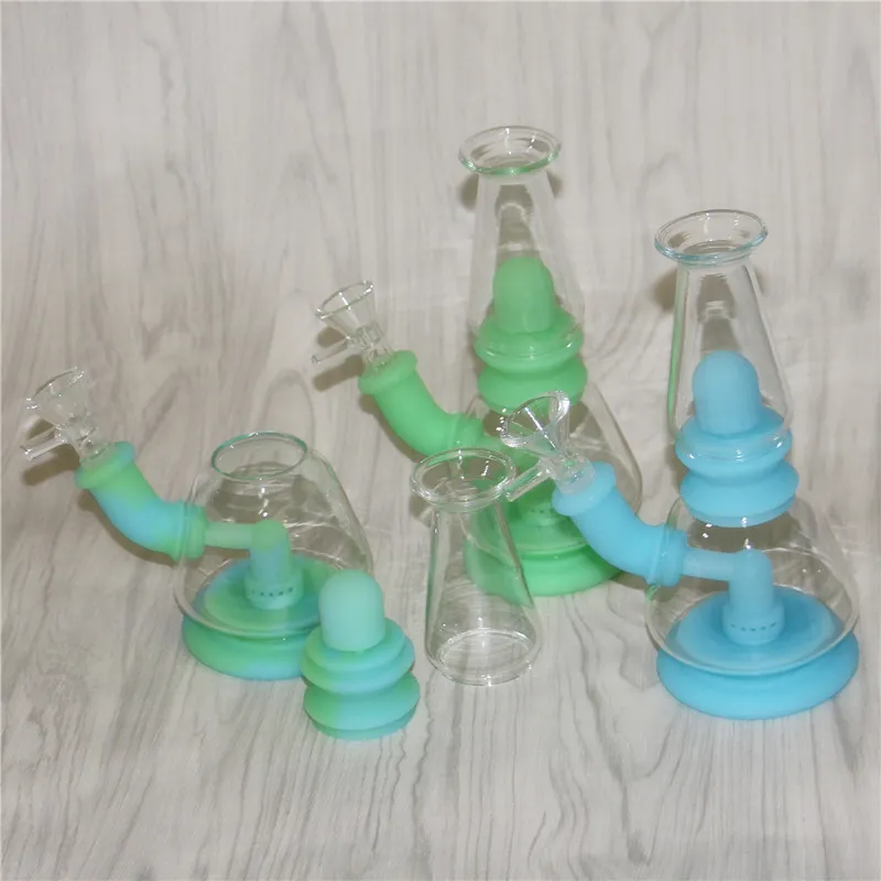 Glow in the dark Silicone Bongs Mini Narguilé Dab Rigs Avec Bol En Verre Quartz Banger Fumer Des Conduites D'eau Concentré Tuyau De Fumée