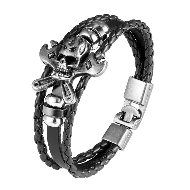 Link, Chain Design Retro Skull Bracelets Fashion Jewelry Leather Bracelet Men Wristband Anchor For Women Gift Pulsera