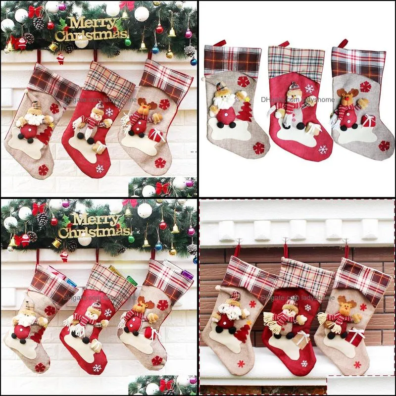 Christmas Hanging Socks Lovely Gift Bag Doll Models Cartoon Santa Claus Snowman Big Stocking Party New Year Supplies HWF6006