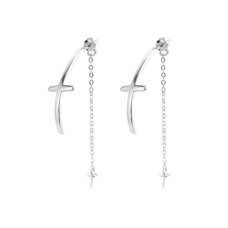 Paramètres de boucles d'oreilles femmes croix 925 argent Sterling boucles d'oreilles pendantes chaîne boucles d'oreilles monture de perles 5 paires