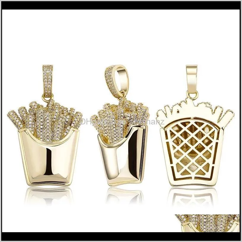 hip hop micro paved cuibc zirconia bling iced out french fries pendants necklaces for men rapper jewelry