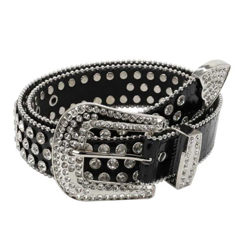 Rhinestone Belts For Women Elegant Silver Bead Embellished Leather