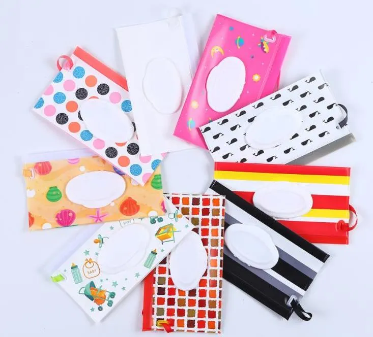 Wet Towel Zipper Bag Shell Striped Plaid Baby Wipes Storage Bags Plastic Portable Reticule Handbag Container Rectangle Mom Women SN5543