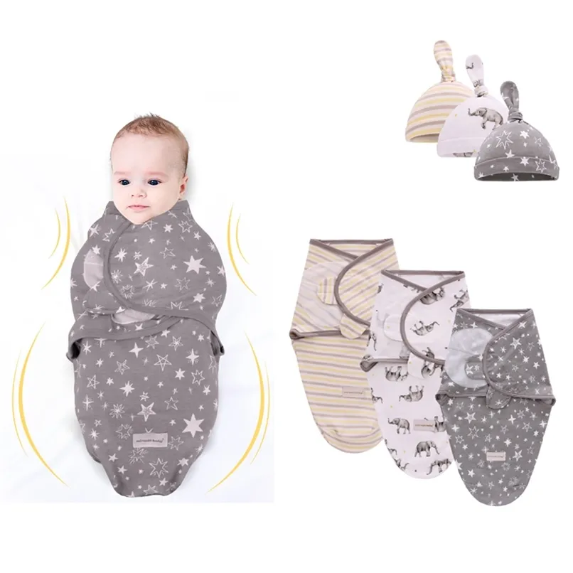 Set 3PCS Born Swaddle Wrap Botton Baby Sluddling Spicess Infant Kopelopa Sleep Sack Bedding na 0-6 miesięcy 211025