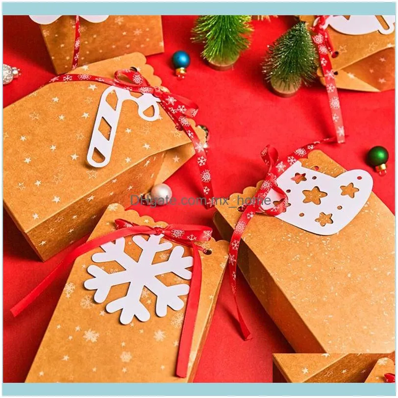 Gift Wrap 1PC Kraft Paper Candy Box Christmas Packaging Handbag Craft Bakery  Biscuits Package Bags Xmas Year Party Favor