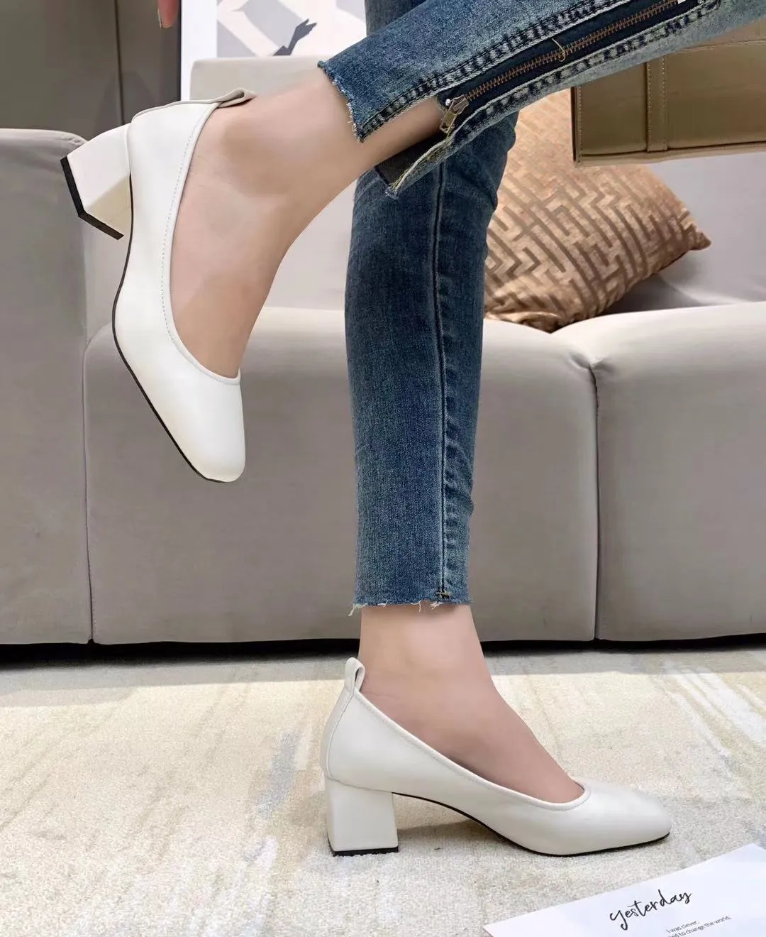 Difumos Womens Fashion Pointed Toe Heels Lightweight Kitten Heel Dress Shoes  Work Anti-Slip White 7.5 - Walmart.com