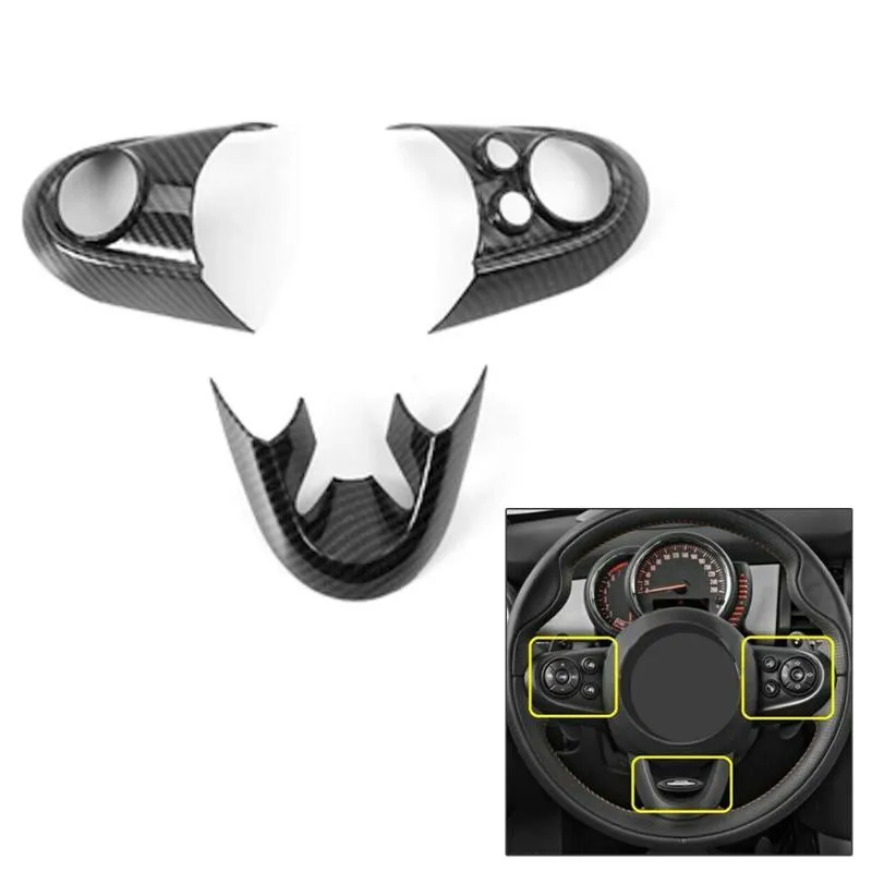 Steering Wheel Covers 3Pcs/Set Carbon Fiber Style Frame Cover Trim For MINI Cooper F55 F56 2021-2021 Car Interior Decorative Accessories