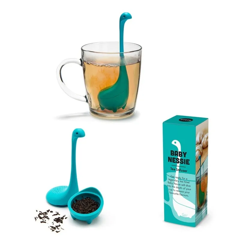 Grade Silicone Infuser Loch Ness Monster Long Handle Läckage Candy Coffee etc Filter Silder