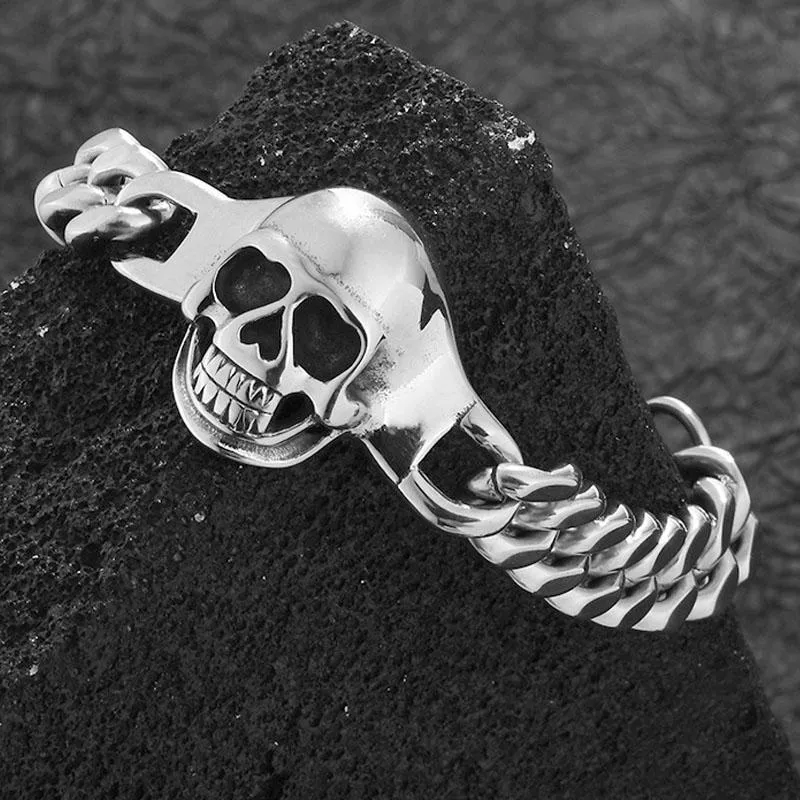 Pulseras con abalorios, pulsera de acero de titanio dominante, moda para hombres, Hip Hop, personalidad, estudiantes callejeros, Calavera, joyería de muñeca para hombres