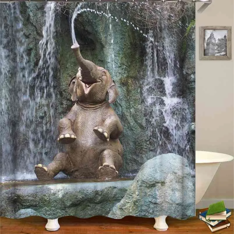 OLOEY 3D Print Shower Curtains Animal Elephant for Bathroom Decor Customized Size Image Bath Curtain Wholesale 210915