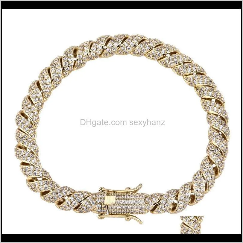 14mm hip hop hemp rope iced out bracelet cz  gold rhodium plating diamond cuban chain
