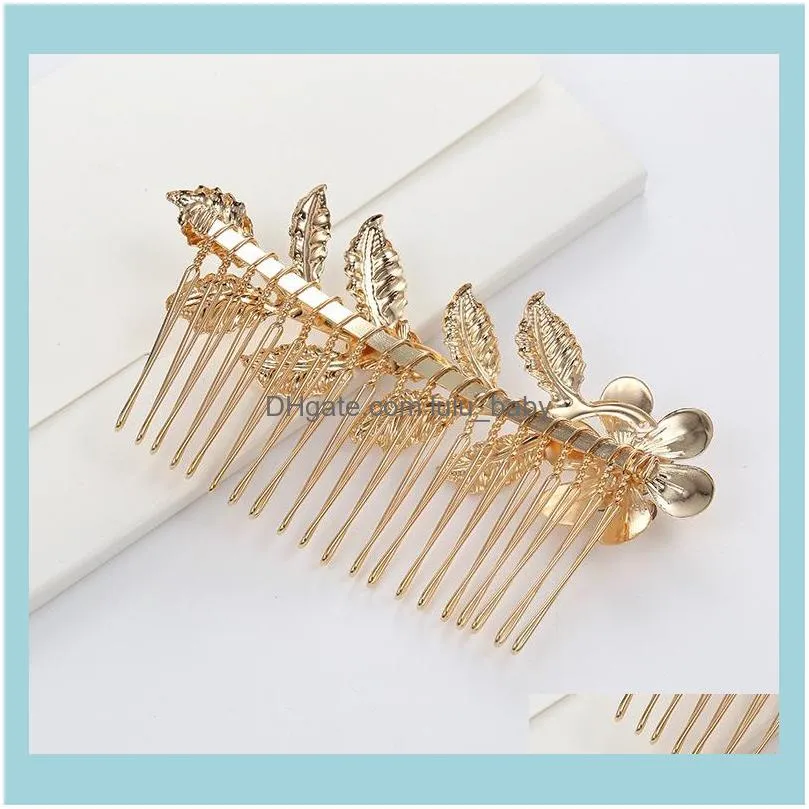 Gold Color Metal Leaf Clip Girls pin Barrette Flowers Rhinestone Comb Hairpins Women Accessories Jewelry