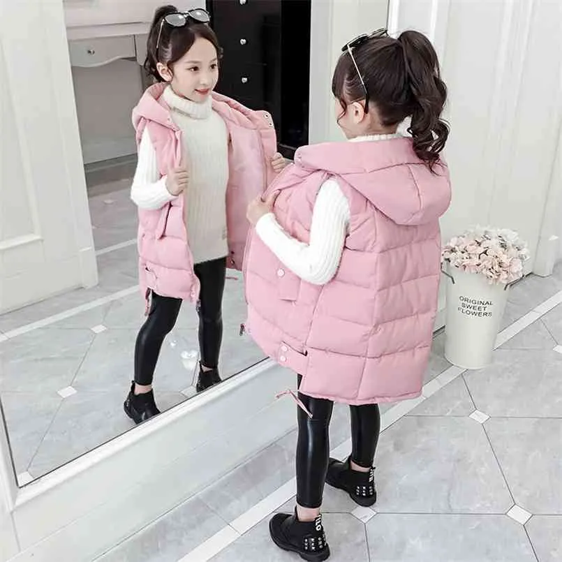 패션 두건을 가진 따뜻한 조끼 아이들을위한 가을 겨울 아이들이 두꺼운 자켓 민소매 봉제 와이토 코트 210818