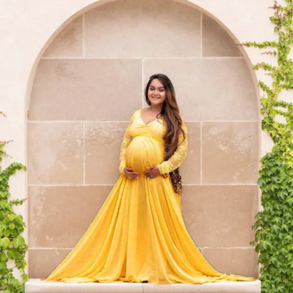 Maternity Maxi Dresses for Photo Shoot Long Sleeve Cloak Gown Pregnant Women Baby Shower Dress Sexy V Neck Long Pregnancy Dress Q0713