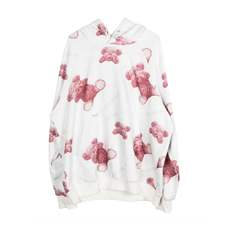 Femmes Pull à capuche Thin Bear Imprimer Blanc Rose Automne Printemps H0072 210514